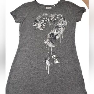 GUESS Gray & Silver Bling Rhinestone Studded Logo Short Sleeve Graphic T-Shirt